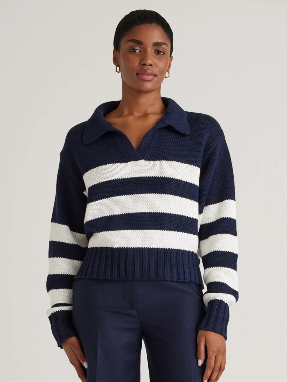 Quince 100% Organic Cotton Cropped Polo Sweater - Picture 1 of 8